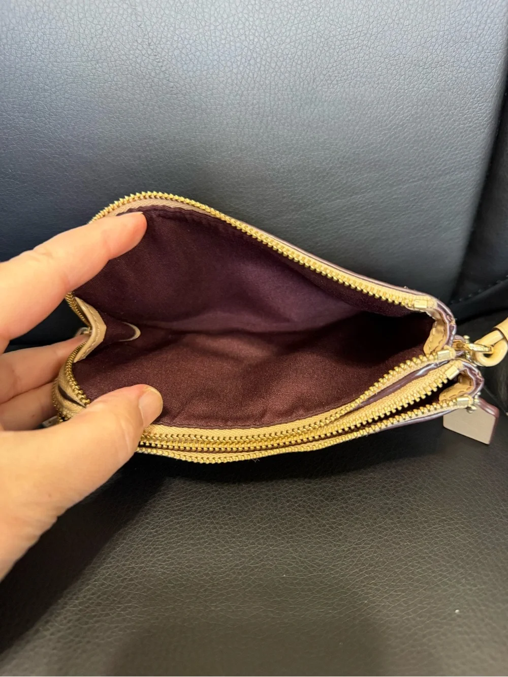 Coach Double Zip Signature Canvas Wristlet in Brown/Tan